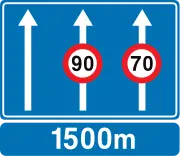 Een waarschuwingssignaal dat een gevaar of voorschrift aankondigt dat alleen geldt voor één of meer rijstroken van een weg met meerdere rijstroken in dezelfde richting.